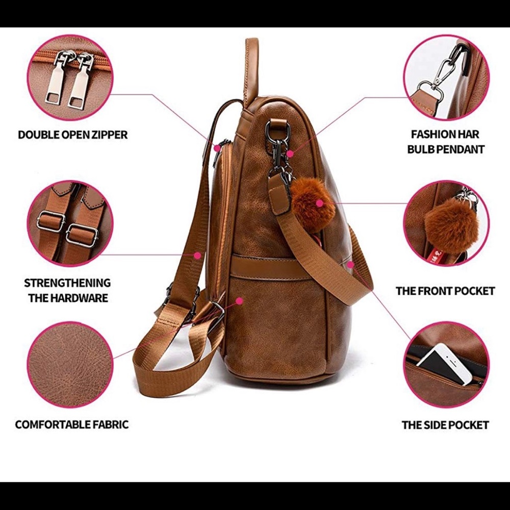 Brown Trendy Backpack - Picture 3 of 6